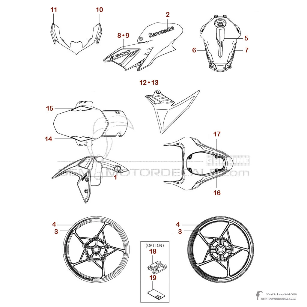 Decals for Kawasaki Z900 2024 - Red • Kawasaki OEM Decals