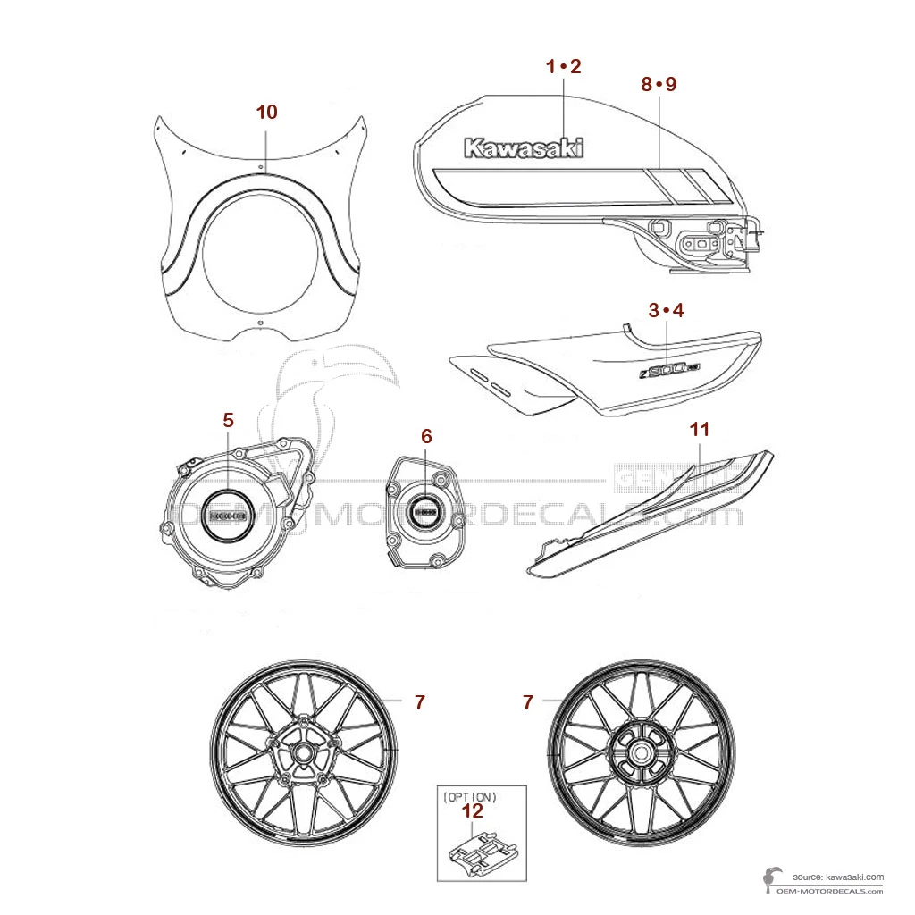 Decals for Kawasaki Z900RS CAFE 2019 - Gray • Kawasaki OEM Decals