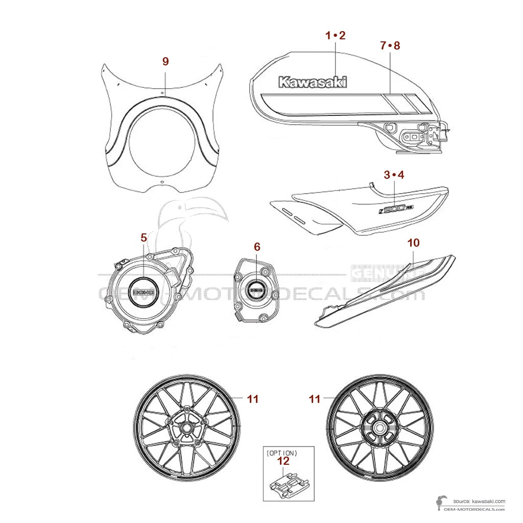 Decals for Kawasaki Z900RS CAFE 2019 - Green • Kawasaki OEM Decals