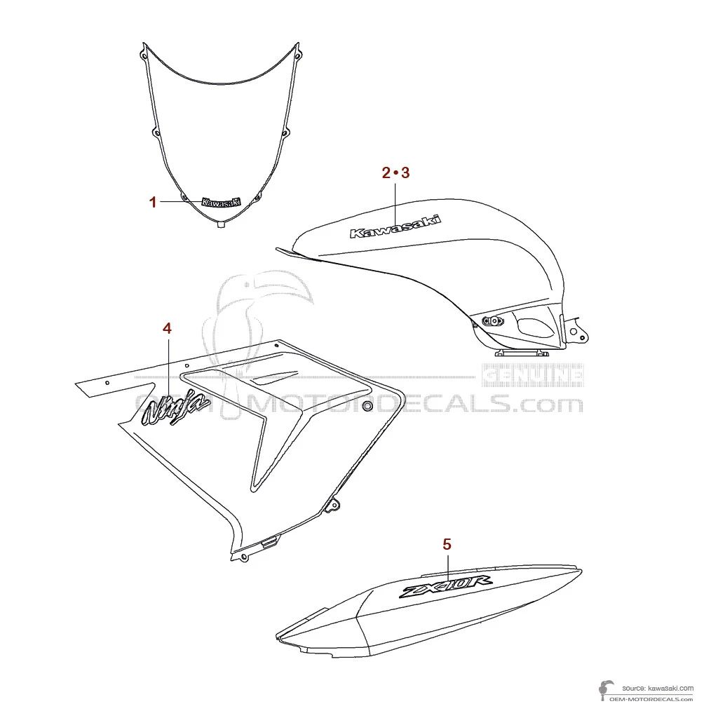 OEM Decals Kawasaki ZX10R 2005 - Titanium • Original Stickers