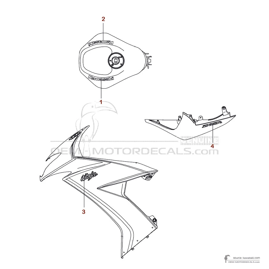 OEM Decals Kawasaki ZX10R 2008 - Orange • Original Stickers