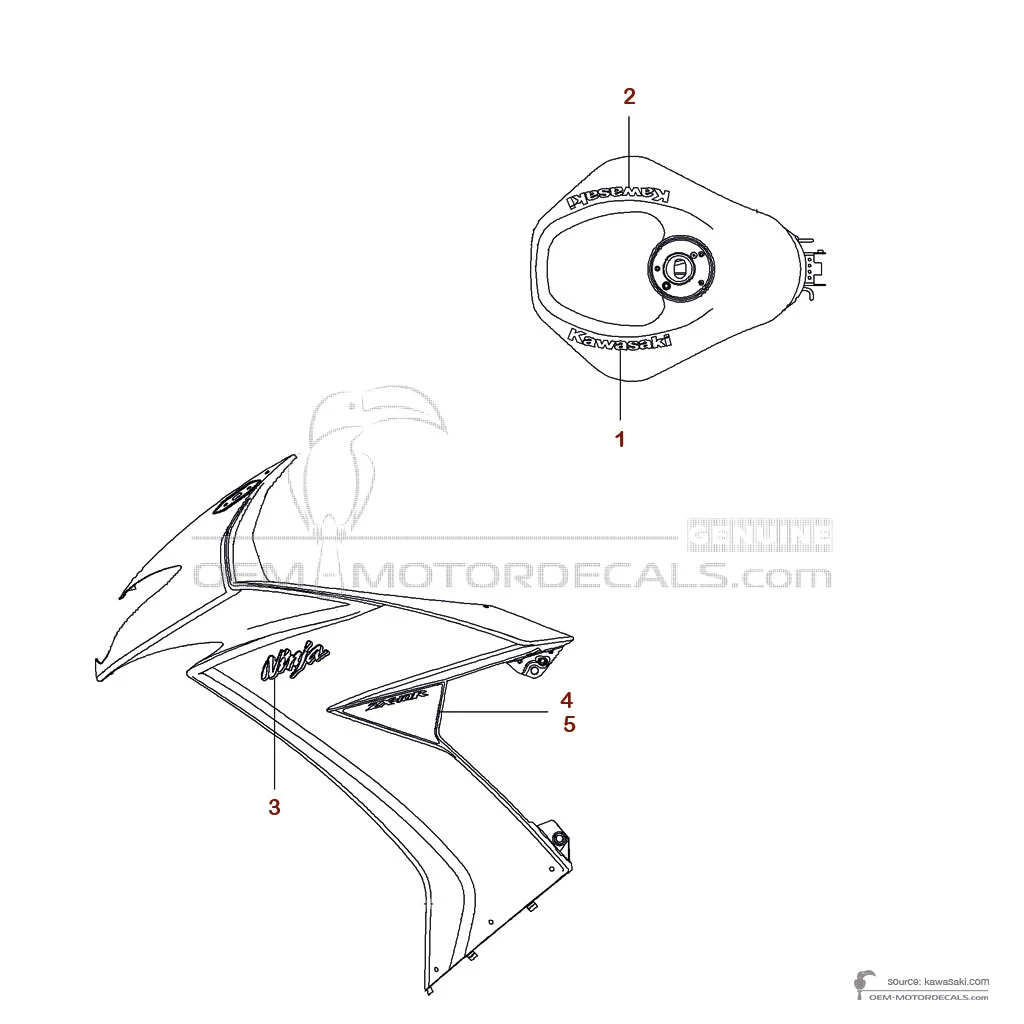 Stickers voor Kawasaki ZX10R 2009 - Wit • Kawasaki OEM Stickers