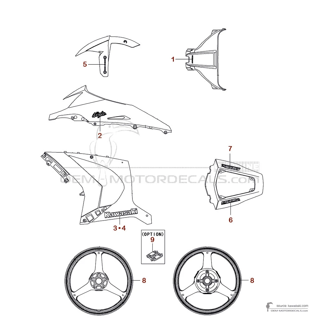 Decals for Kawasaki ZX10R 2011 - Black • Kawasaki OEM Decals
