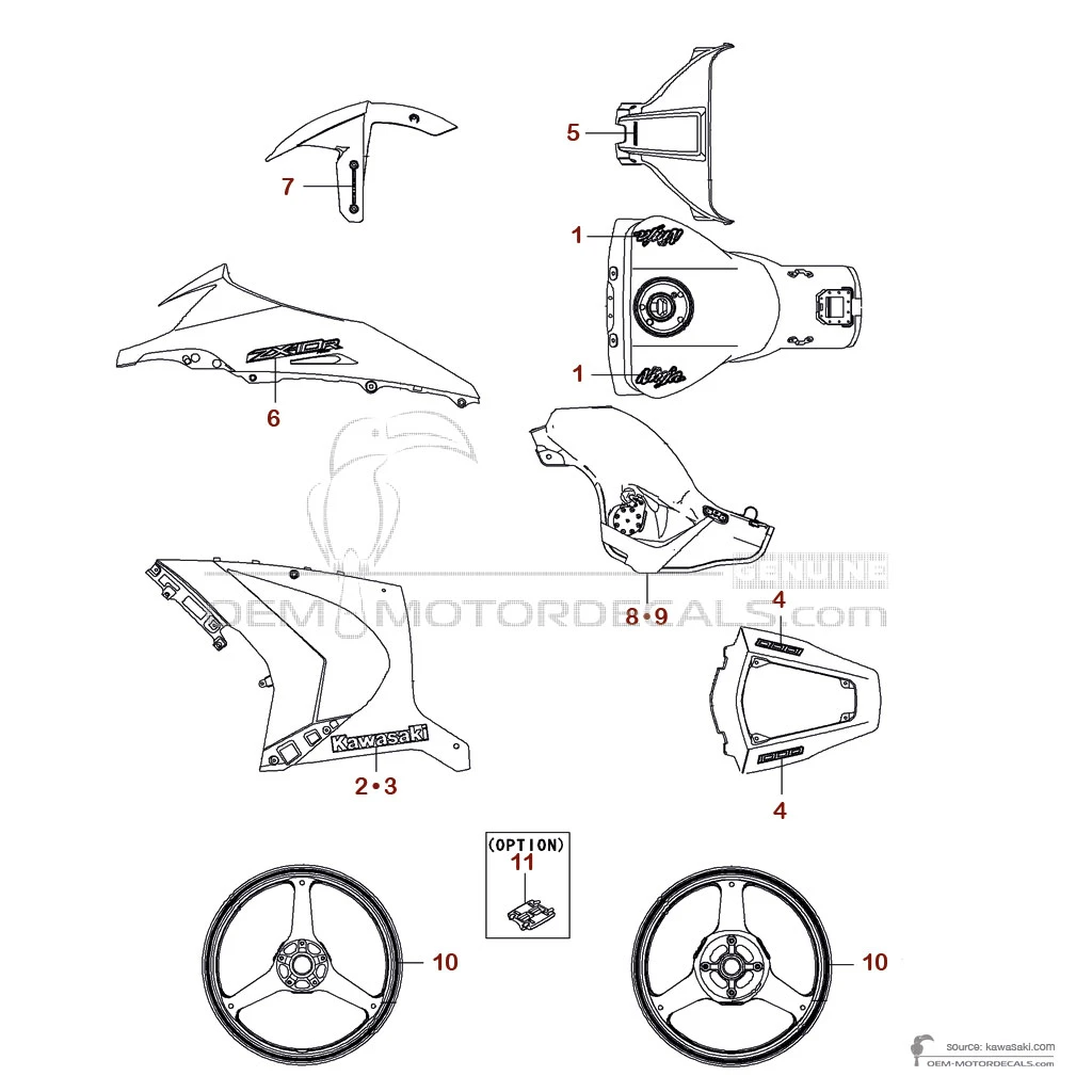 Autocollants pour Kawasaki ZX10R 2012 - Vert • Kawasaki Autocollants OEM