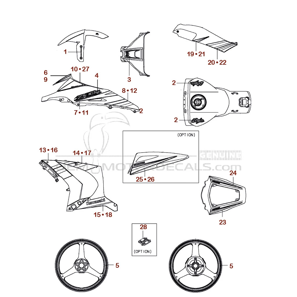 Autocollants pour Kawasaki ZX10R 2015 - Vert • Kawasaki Autocollants OEM