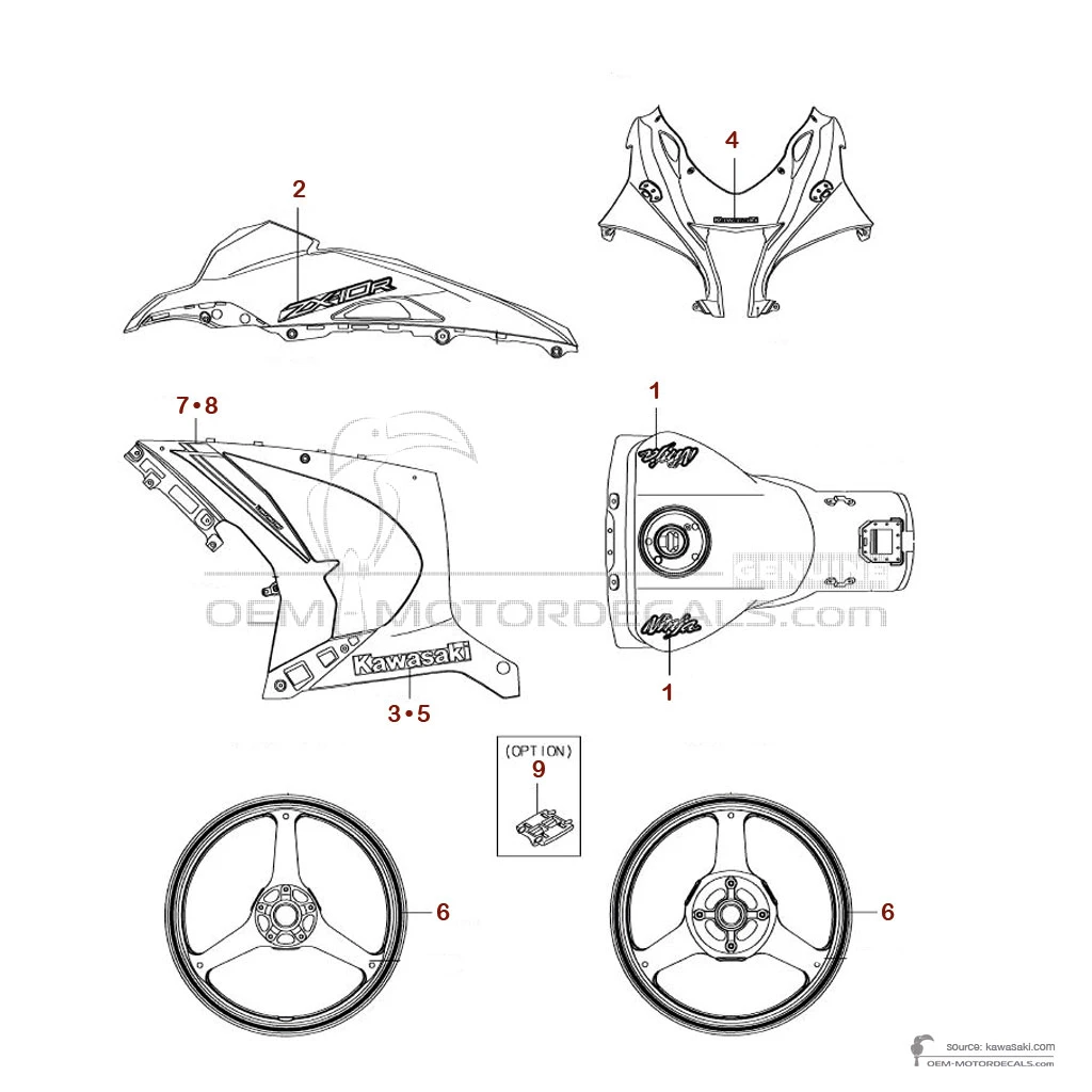 Autocollants pour Kawasaki ZX10R 2018 - Argent • Kawasaki Autocollants OEM