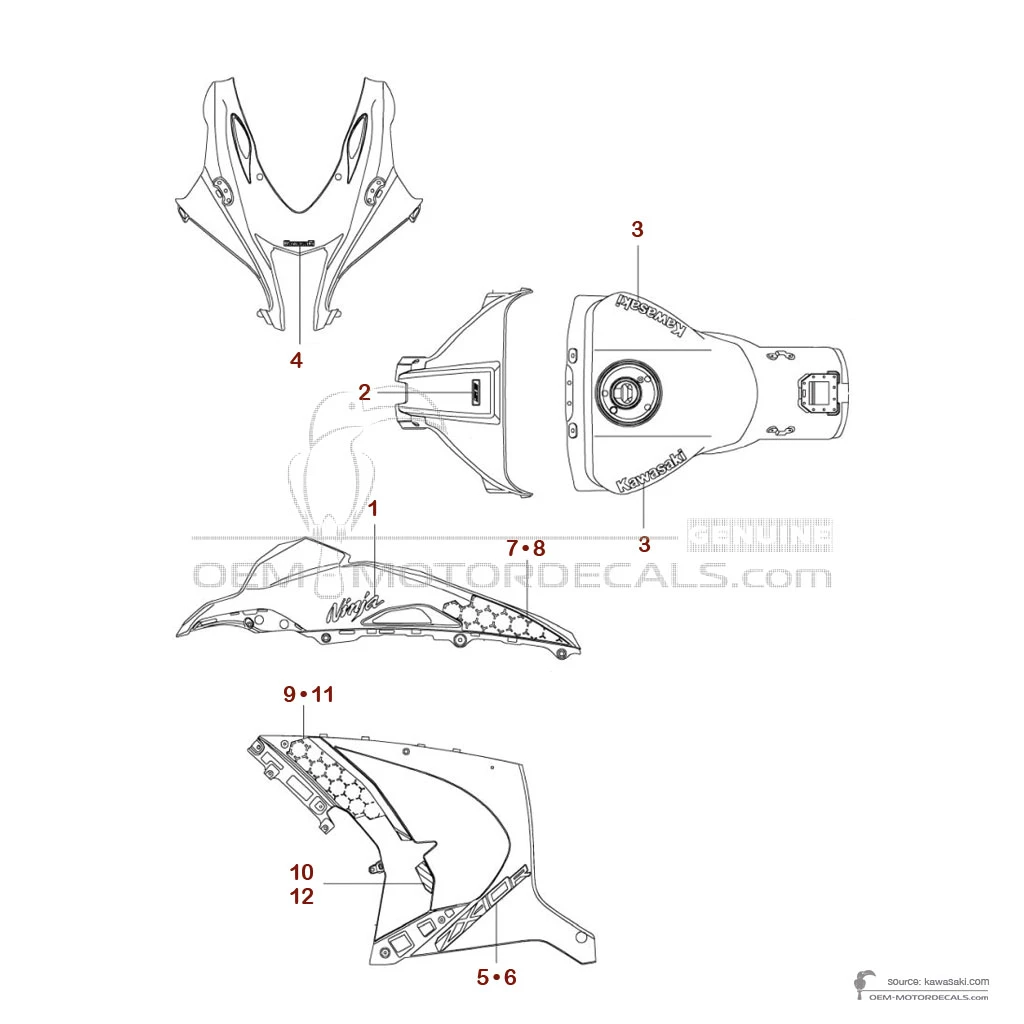 OEM Decals Kawasaki ZX10R 2019 - Gray • Original Stickers
