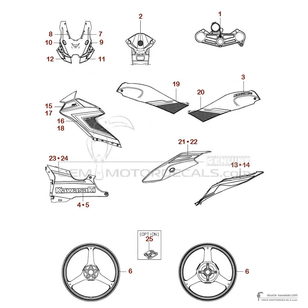 KAWASAKI ZX-6R ZX-10R NINJA 2011-2020 WHEEL DECAL 56069-0103