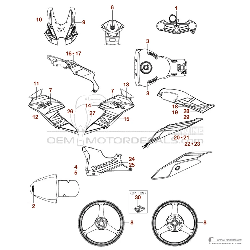 Autocollants pour Kawasaki ZX10R 2024 - Vert • Kawasaki Autocollants OEM