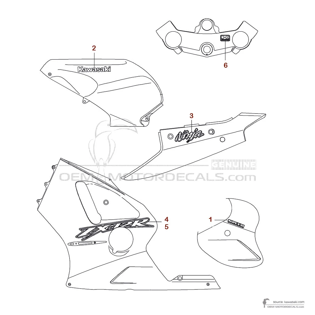 OEM Decals Kawasaki ZX12R 2001 - Silver • Original Stickers