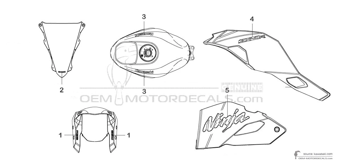 NOVEMBER DRAWING 160 (08モデル) OEM Decals Kawasaki NINJA ZX4R 2025 - Black • Original Stickers