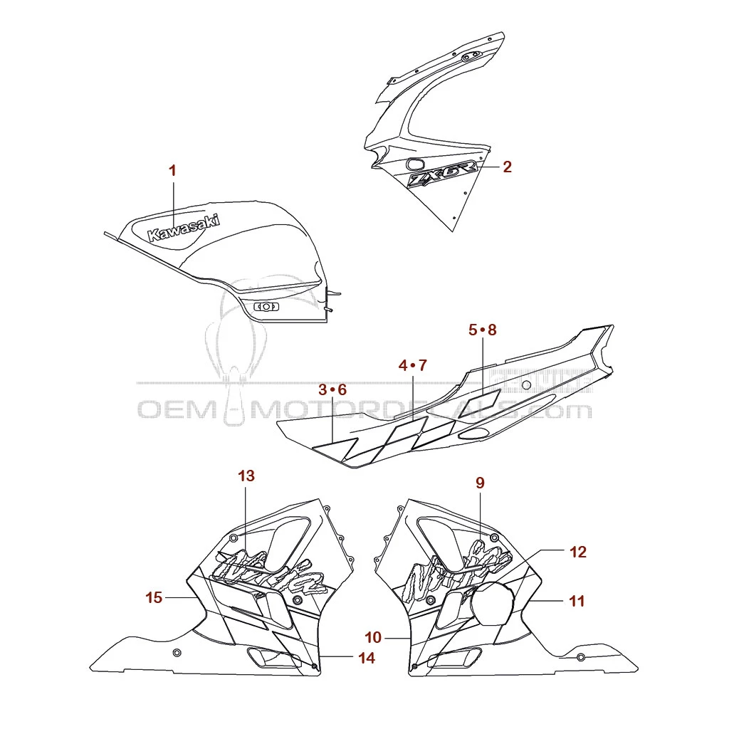 OEM Decals Kawasaki ZX6R 1997 - Red • Original Stickers
