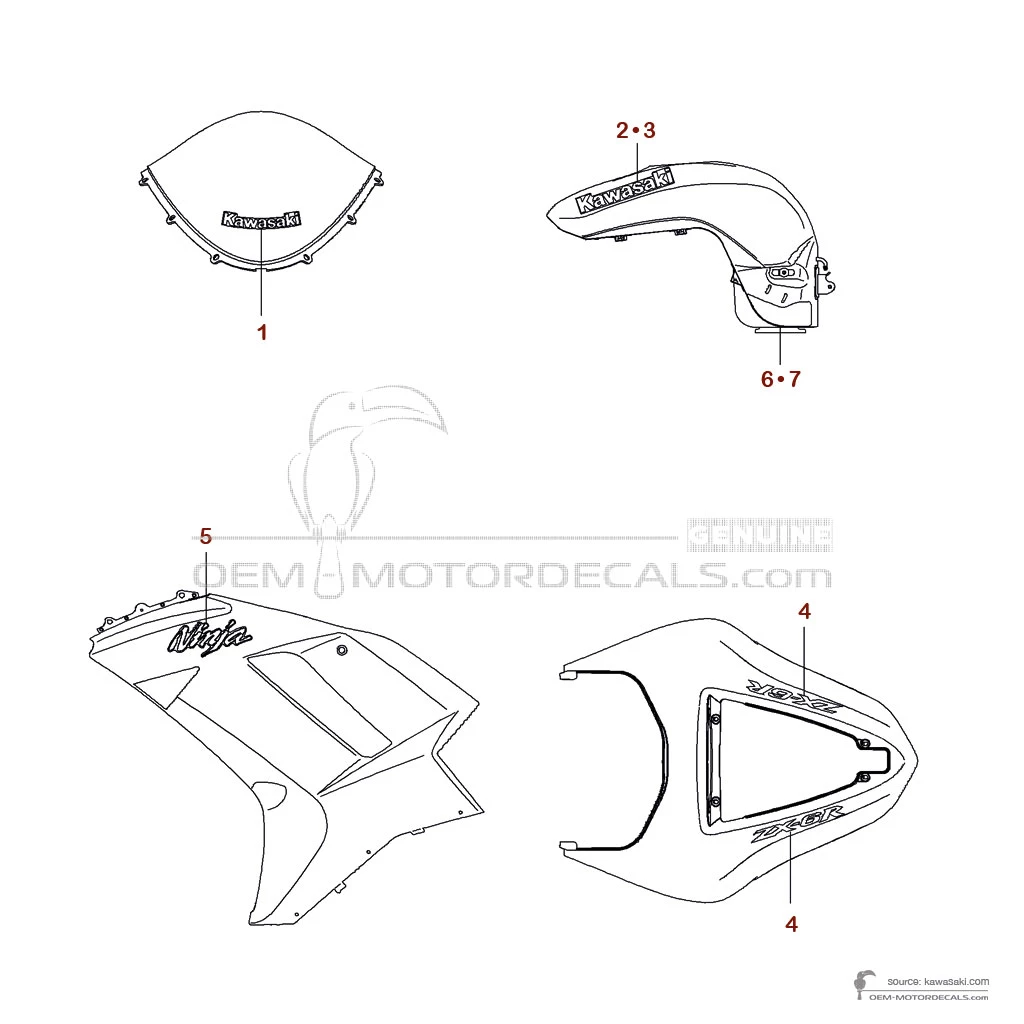 Aufkleber für Kawasaki ZX6R 2007 - Orange • Kawasaki OEM-Aufkleber
