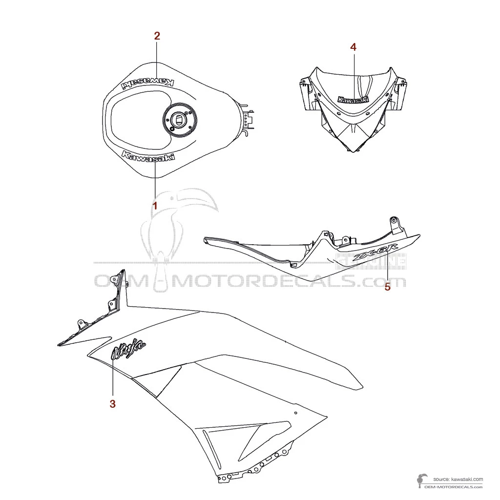 Adesivi per Kawasaki ZX6R 2009 - Nero • Kawasaki Adesivi OEM