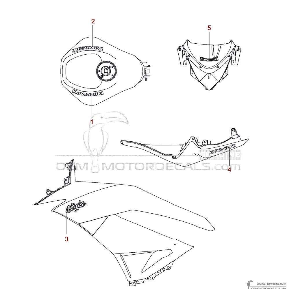 Adesivi per Kawasaki ZX6R 2010 - Nero • Kawasaki Adesivi OEM