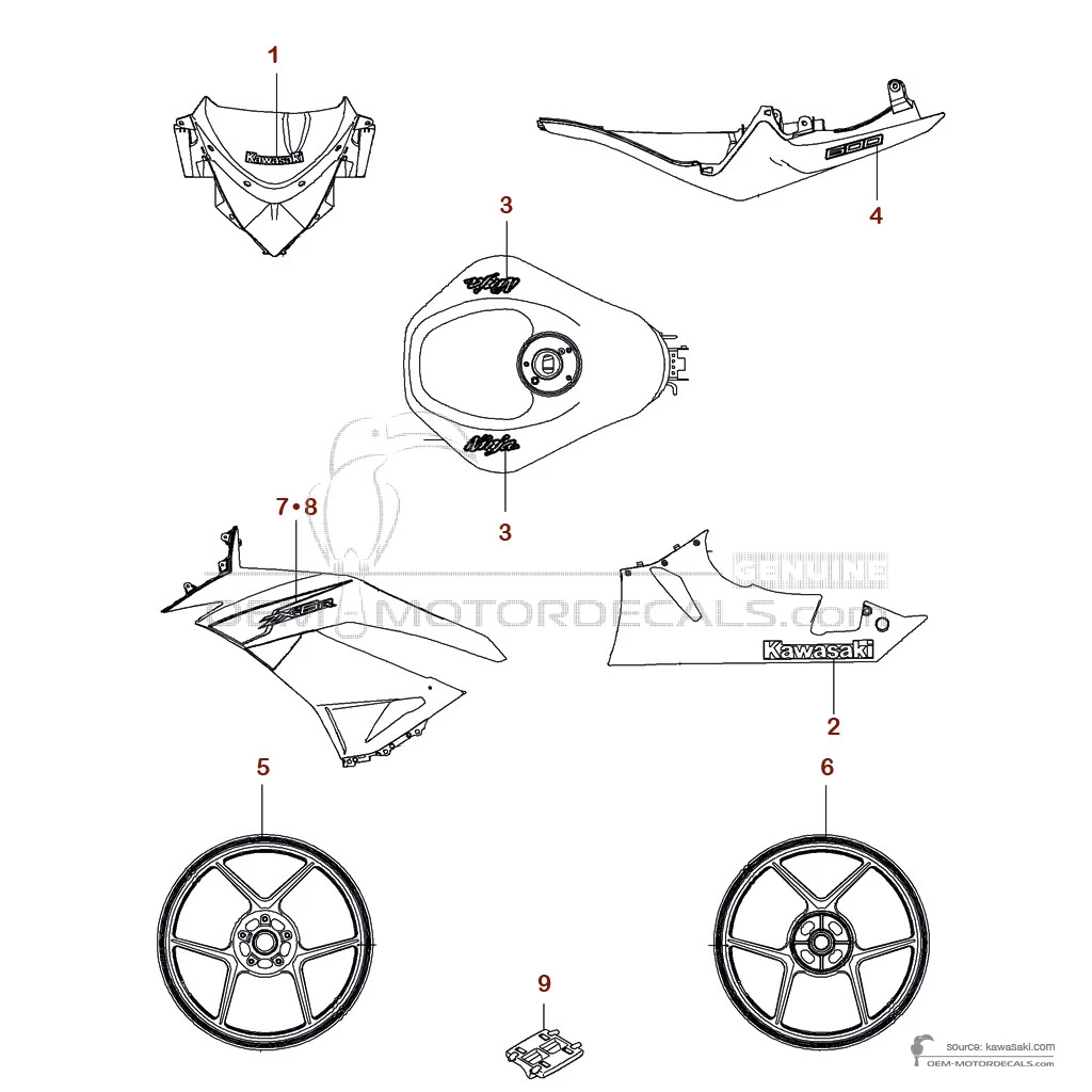 OEM Decals Kawasaki ZX6R 2012 - Green • Original Stickers
