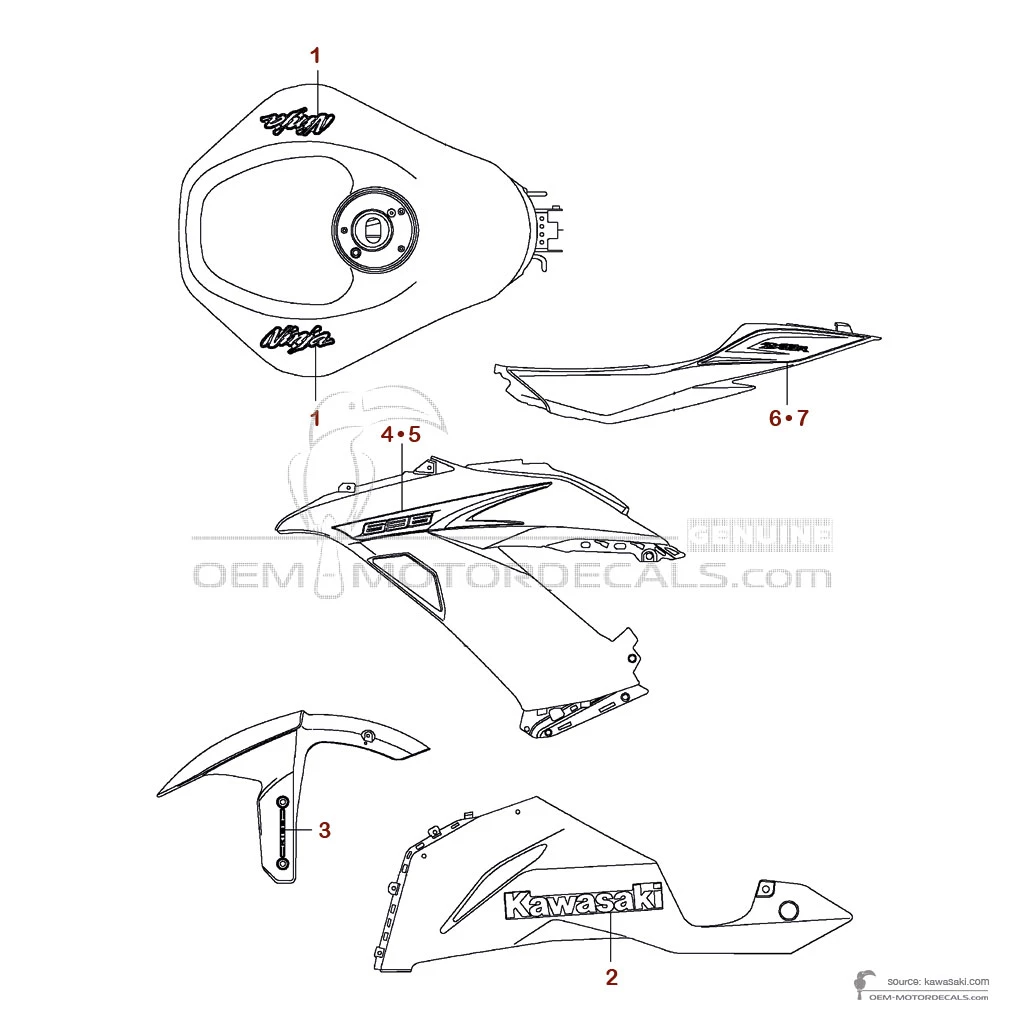 Adesivi per Kawasaki ZX6R 2013 - Bianco • Kawasaki Adesivi OEM