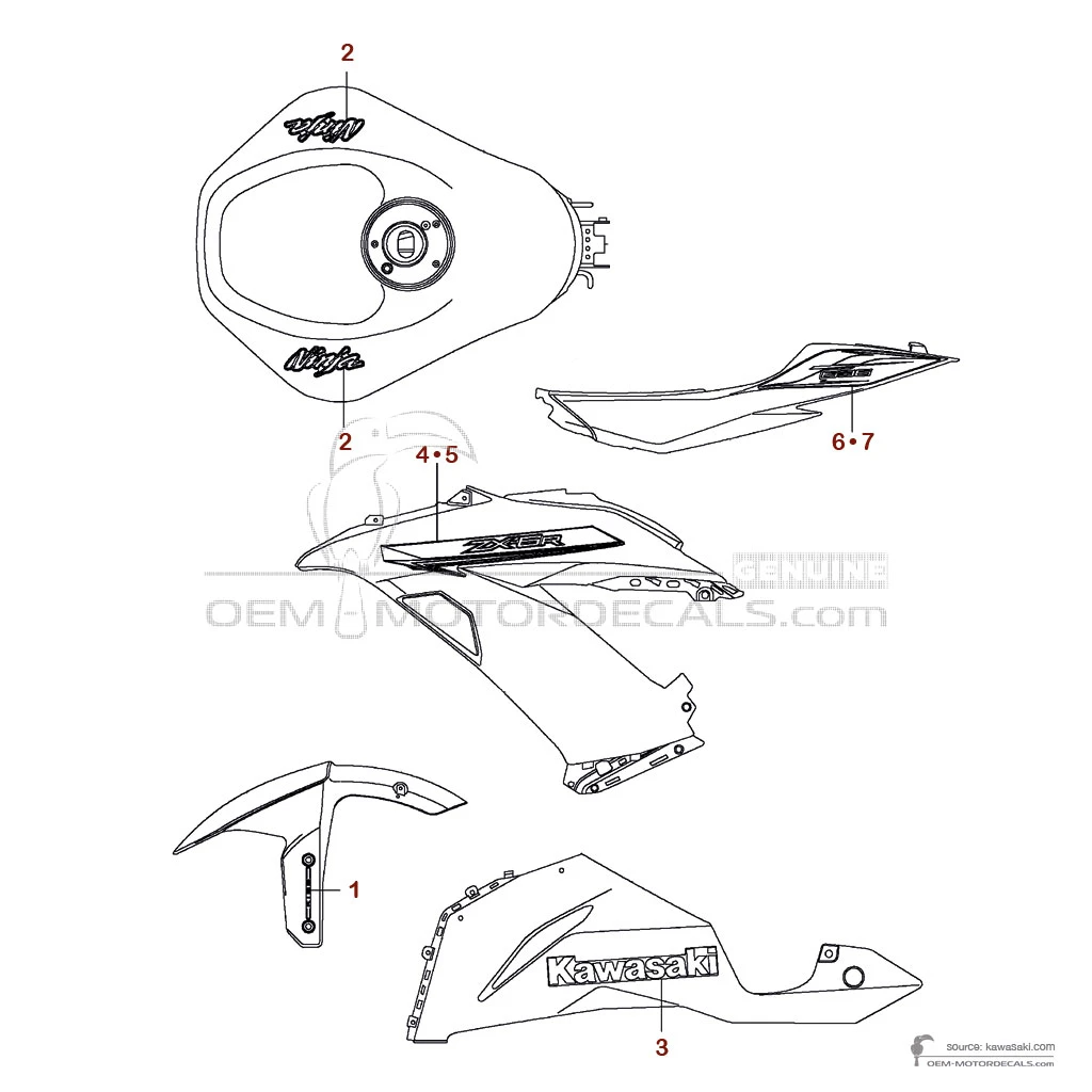 Autocollants pour Kawasaki ZX6R 2014 - Vert • Kawasaki Autocollants OEM