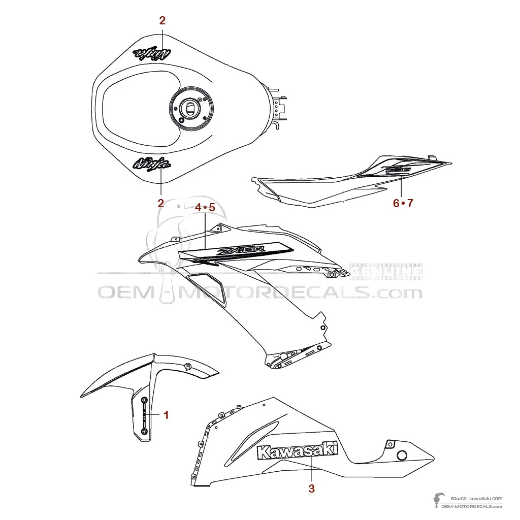 Pegatinas para Kawasaki ZX6R 2015 - Verde • Kawasaki Pegatinas OEM