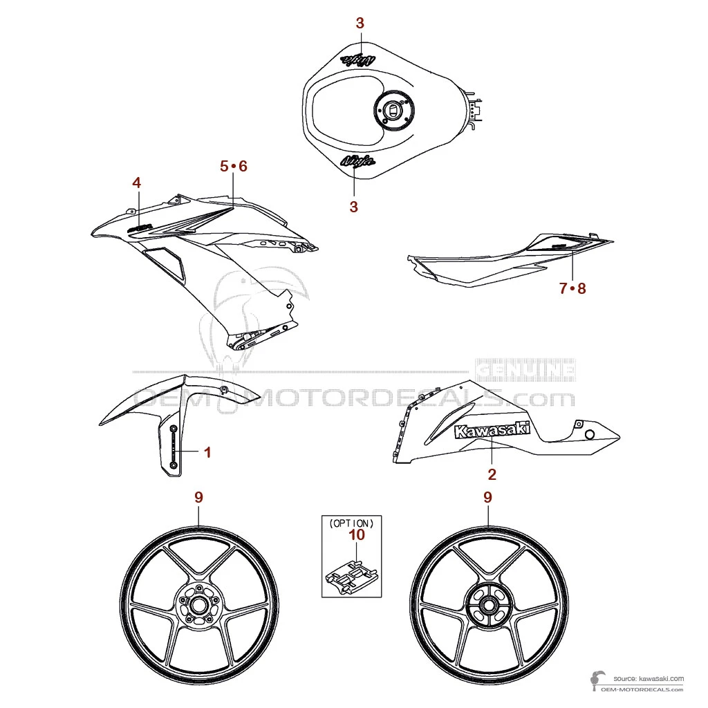 Pegatinas para Kawasaki ZX6R 2016 - Gris • Kawasaki Pegatinas OEM