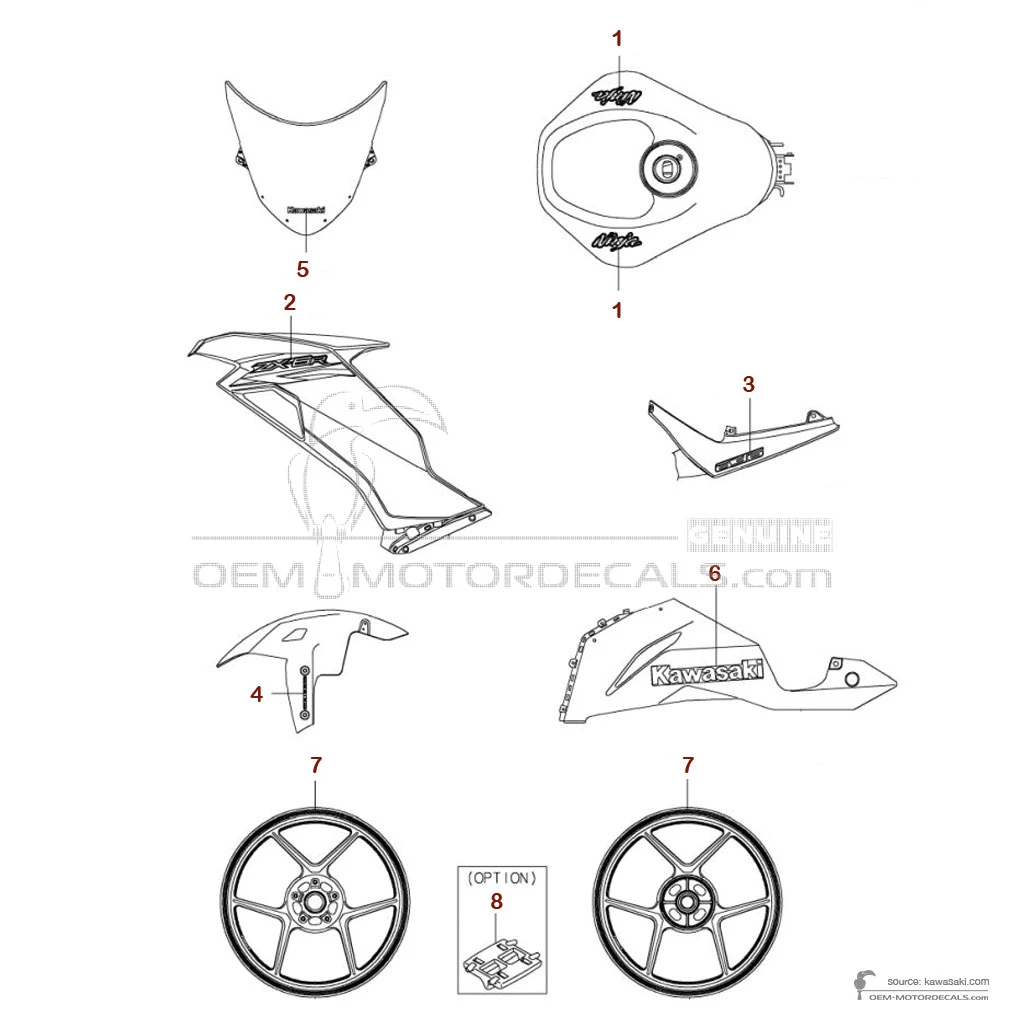 Adesivi per Kawasaki ZX6R 2019 - Nero • Kawasaki Adesivi OEM