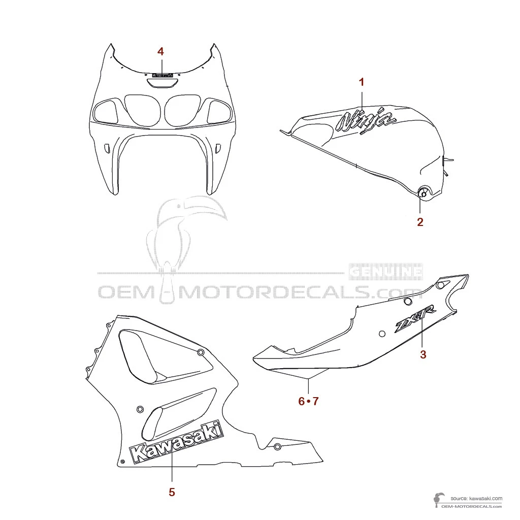 OEM-stickers Kawasaki ZX7R 1997 - Ebony • Originele Decals