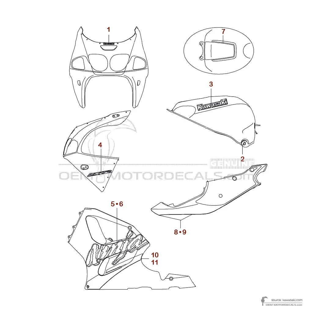 Naklejki do Kawasaki ZX7R 1999 - Zielony • Kawasaki Naklejki OEM