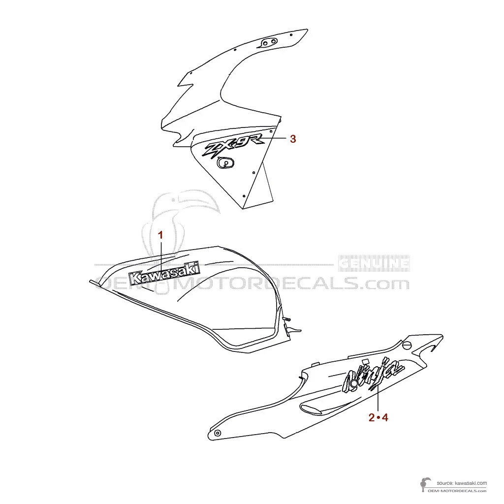 OEM Decals Kawasaki ZX9R 1998 - Black • Original Stickers