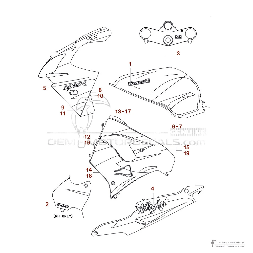Decals for Kawasaki ZX9R 2000 - Green • Kawasaki OEM Decals