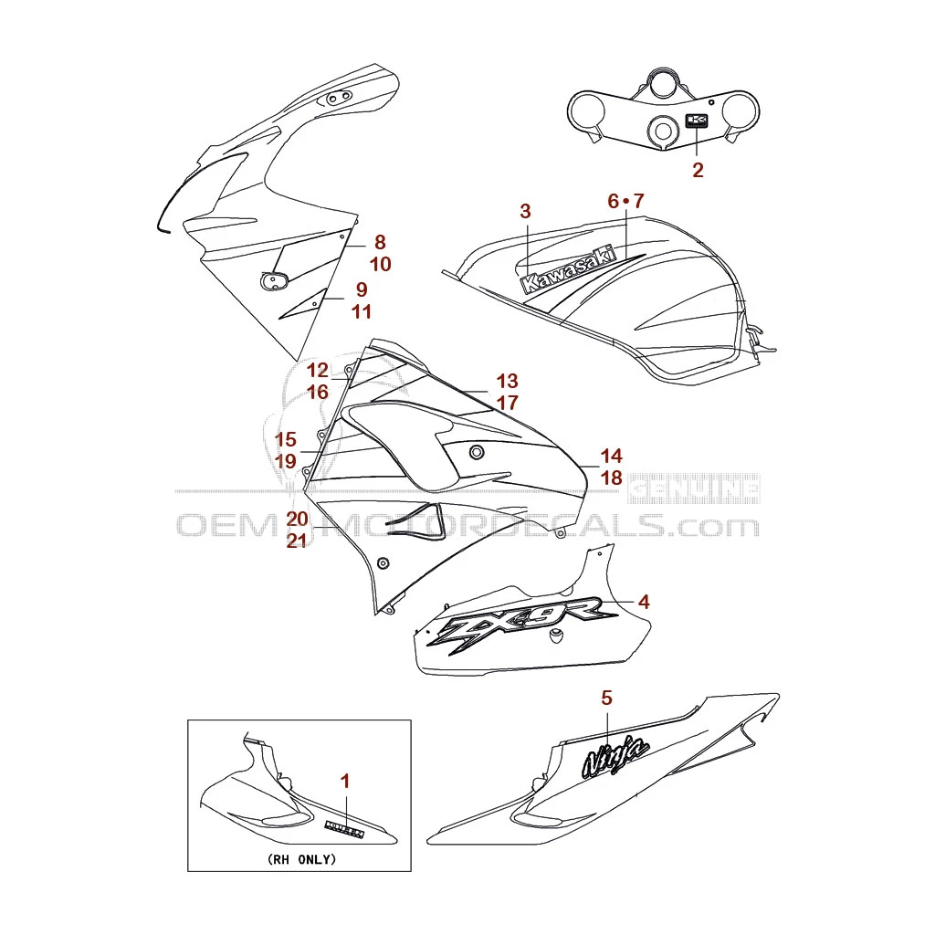 Decals for Kawasaki ZX9R 2002 - Green • Kawasaki OEM Decals