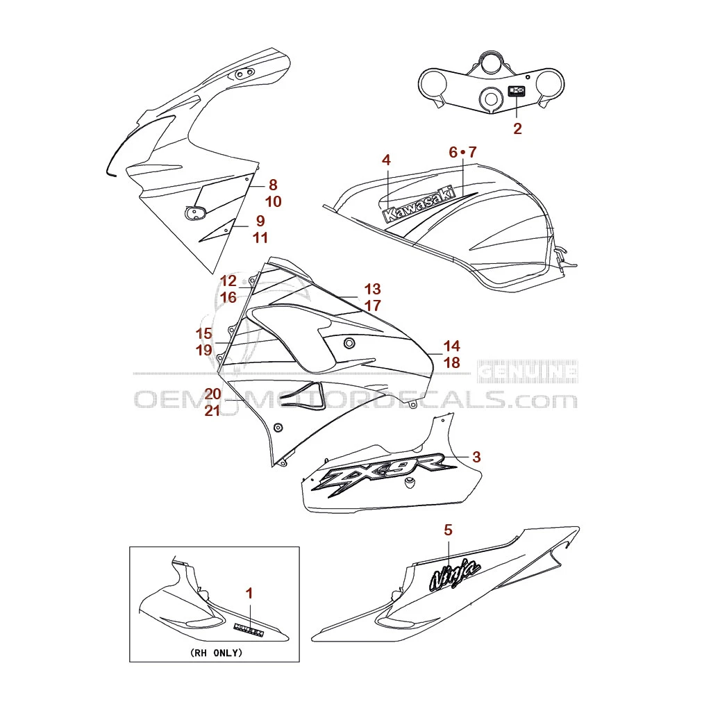 Decals for Kawasaki ZX9R 2002 - Silver • Kawasaki OEM Decals
