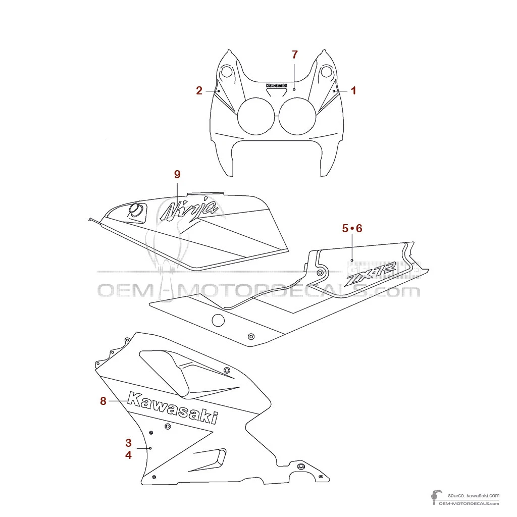 Autocollants pour Kawasaki ZXR750R 1992 - Vert • Kawasaki Autocollants OEM