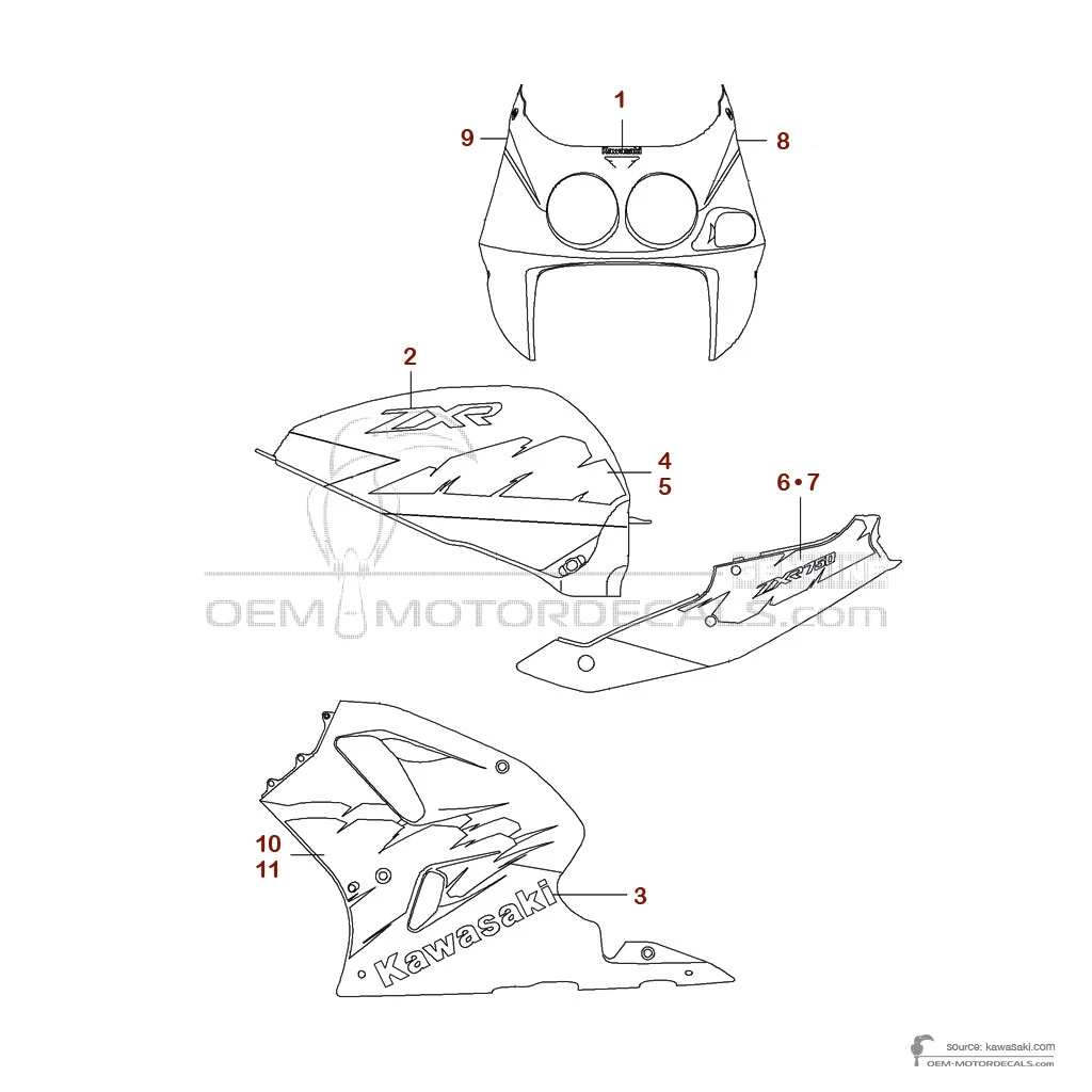 Adesivi per Kawasaki ZXR750 1994 - Ebony • Kawasaki Adesivi OEM