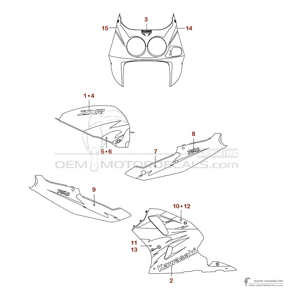 Adesivi per Kawasaki ZXR750 1995 - Ebony • Kawasaki Adesivi OEM