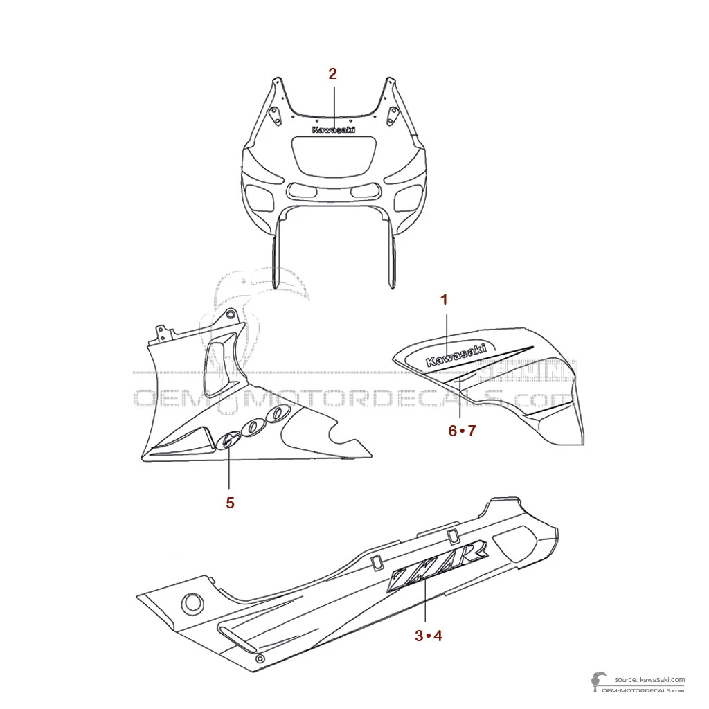OEM Decals Kawasaki ZZR600 1993 - Green • Original Stickers
