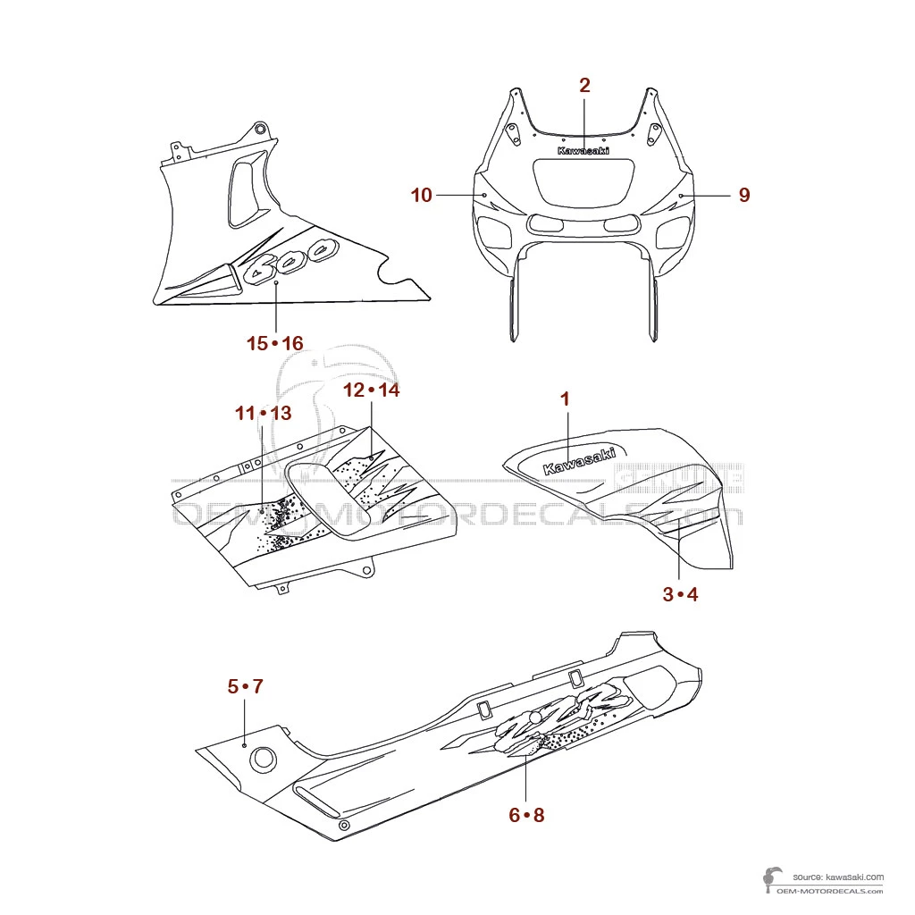 Stickers voor Kawasaki ZZR600 1995 - Ebony • Kawasaki OEM Stickers