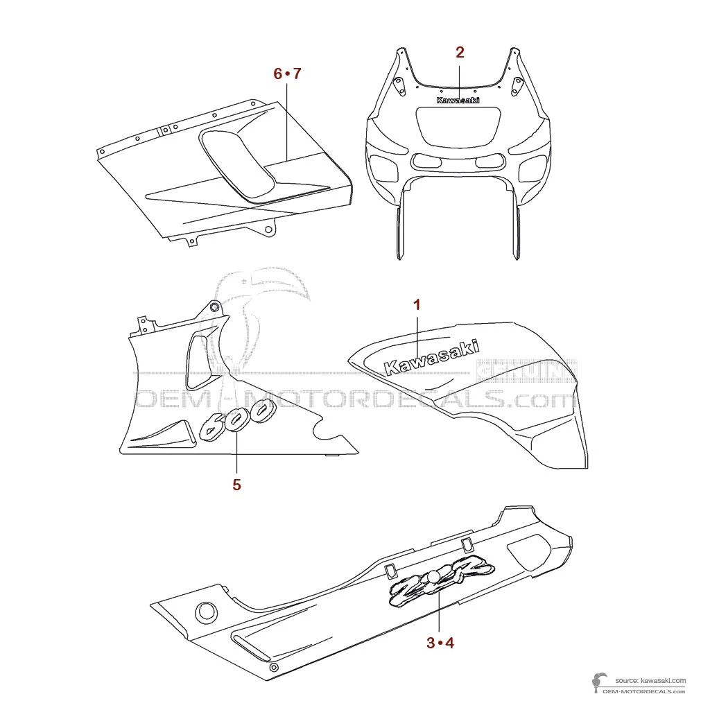 Adesivi per Kawasaki ZZR600 1996 - Rosso • Kawasaki Adesivi OEM