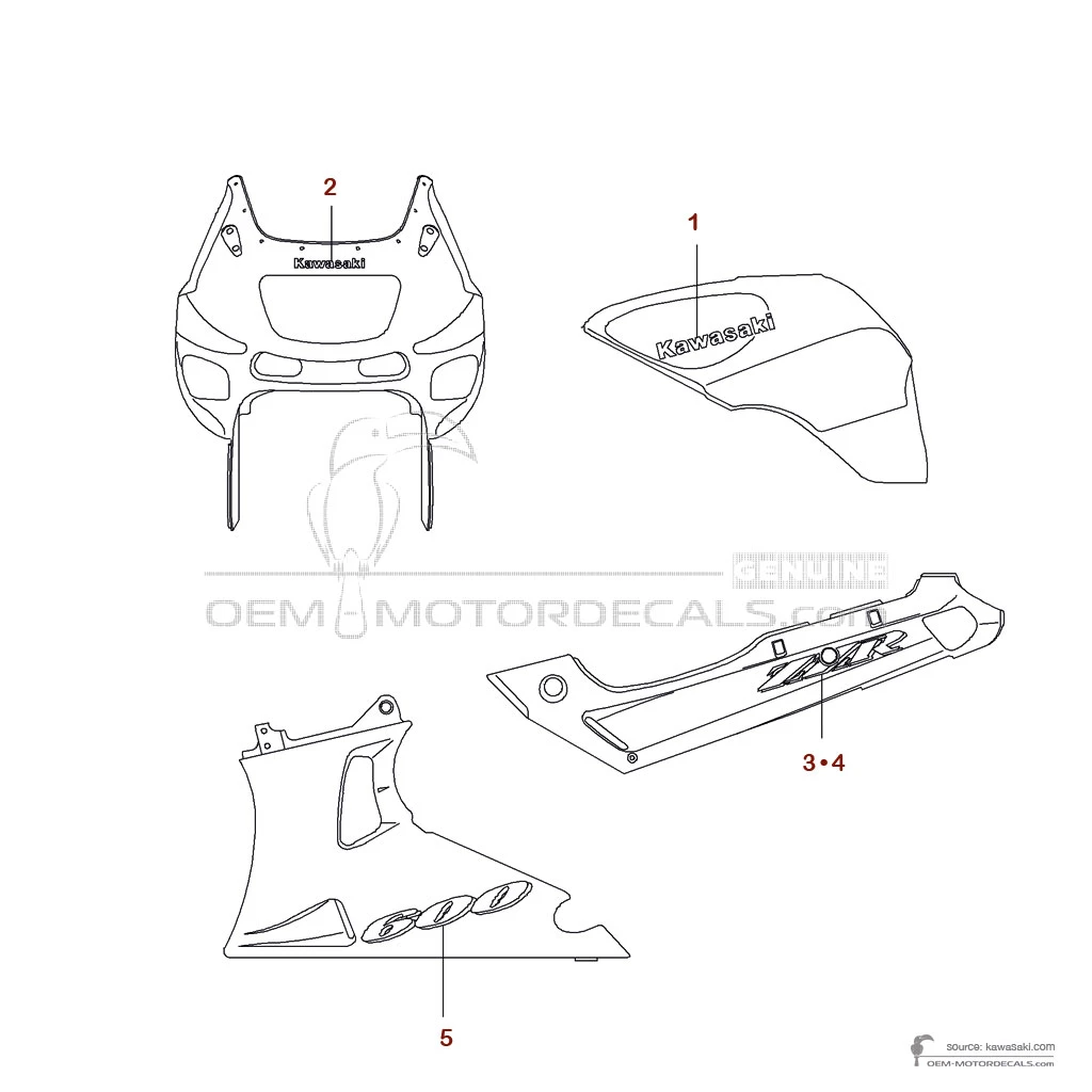 Autocollants pour Kawasaki ZZR600 1997 - Rouge • Kawasaki Autocollants OEM