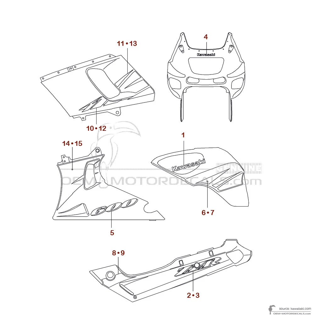 Autocollants pour Kawasaki ZZR600 1997 - Argent • Kawasaki Autocollants OEM