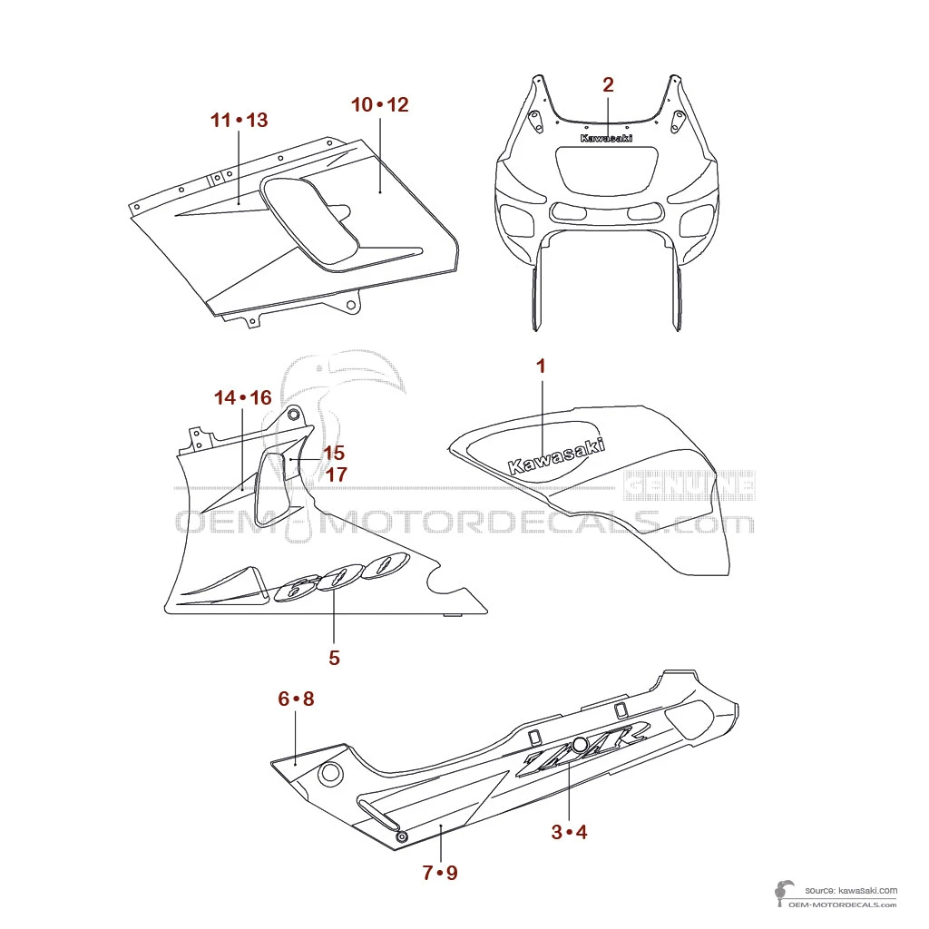 Decals for Kawasaki ZZR600 1998 - Ebony • Kawasaki OEM Decals
