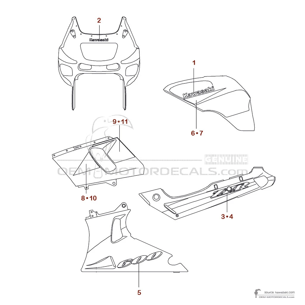 Autocollants pour Kawasaki ZZR600 2001 - Bleu • Kawasaki Autocollants OEM