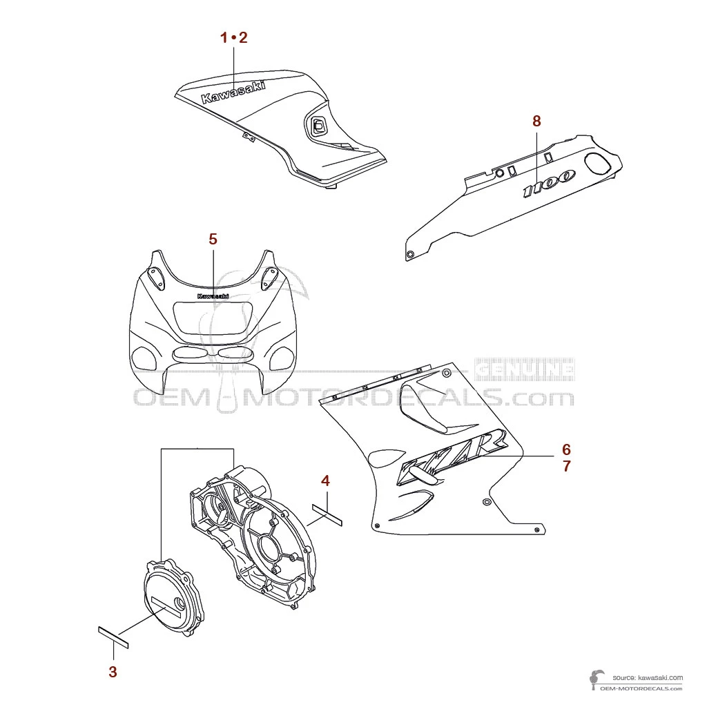 Adesivi per Kawasaki ZZR1100 1994 - Nero • Kawasaki Adesivi OEM
