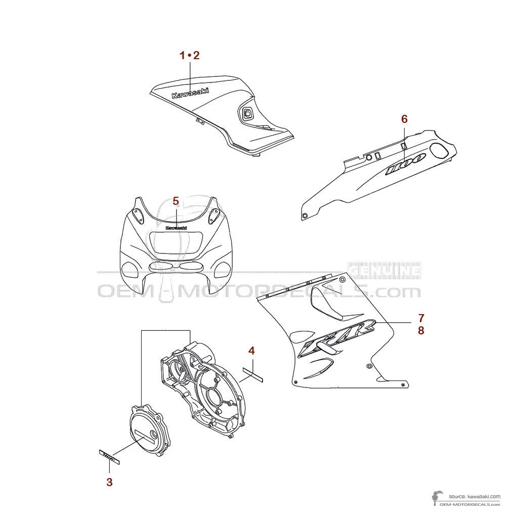 Decals for Kawasaki ZZR1100 1996 - Red • Kawasaki OEM Decals