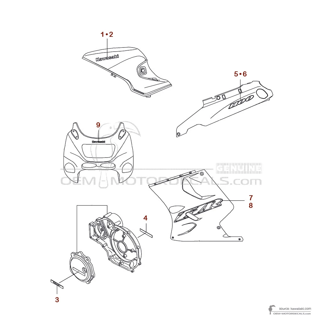 Aufkleber für Kawasaki ZZR1100 1998 - Rot • Kawasaki OEM-Aufkleber