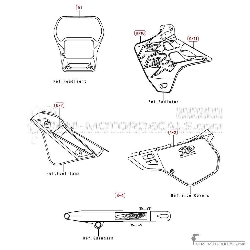 Pegatinas para Kawasaki KDX125 1999 • Kawasaki Pegatinas OEM