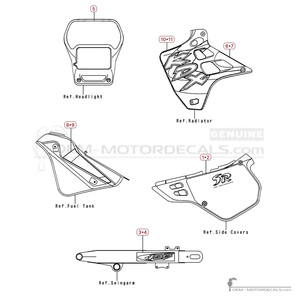 Pegatinas para Kawasaki KDX125 1999 • Kawasaki Pegatinas OEM