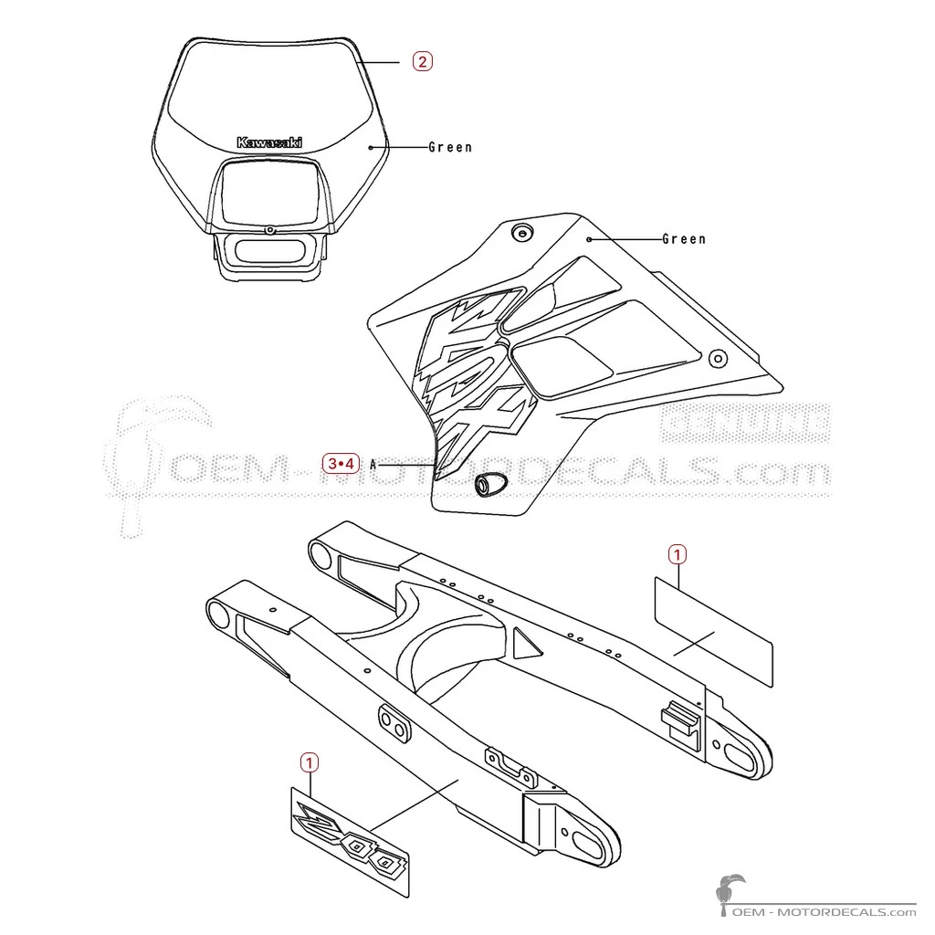 Adesivi per Kawasaki KDX200 1998 • Kawasaki Adesivi OEM Adesivi per Kawasaki KDX200 1998 • Kawasaki Adesivi OEM