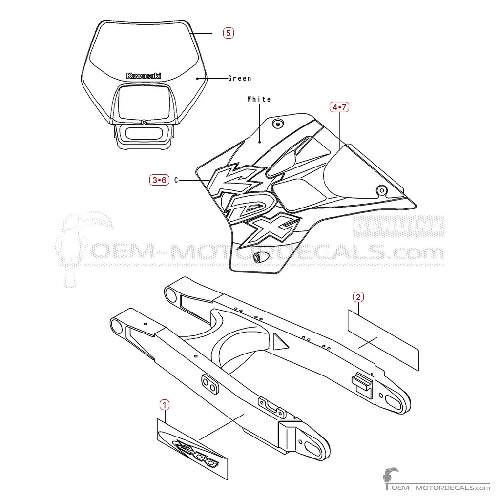 Aufkleber für Kawasaki KDX200 1999 • Kawasaki OEM-Aufkleber Aufkleber für Kawasaki KDX200 1999 • Kawasaki OEM-Aufkleber
