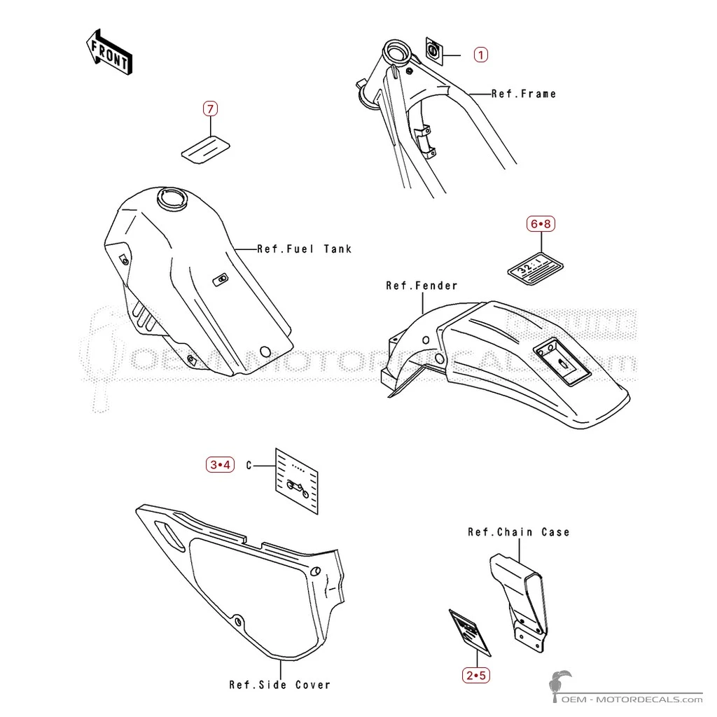 Caution labels for KDX250 1991 • Kawasaki OEM Decals