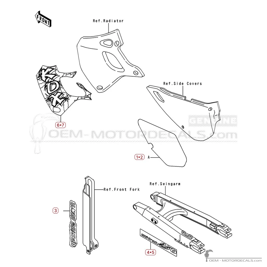 Decals for Kawasaki KDX250 1995 • Kawasaki OEM Decals